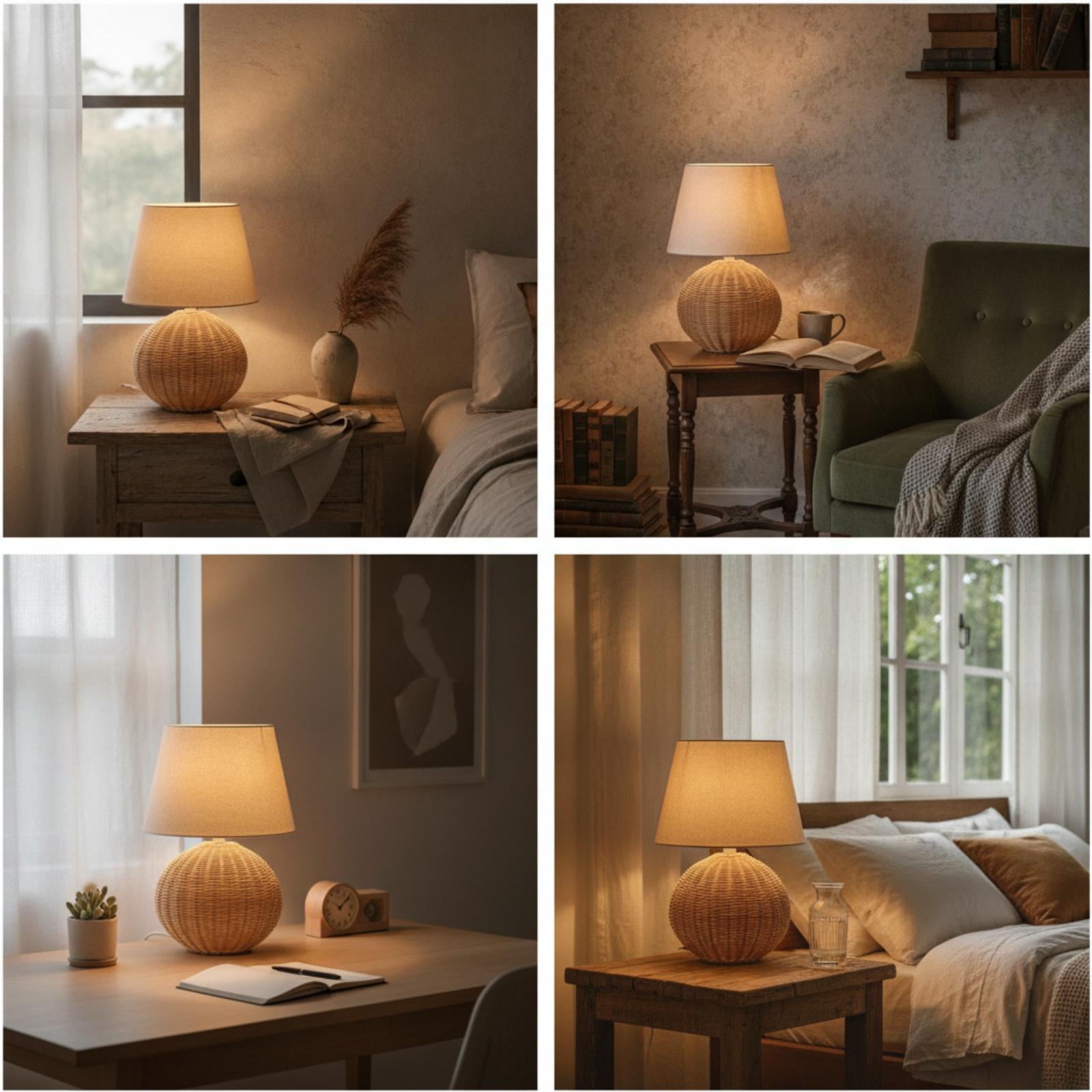Bedside Lamp Rattan Base Fabri - огляд і ціна Desk Lamp