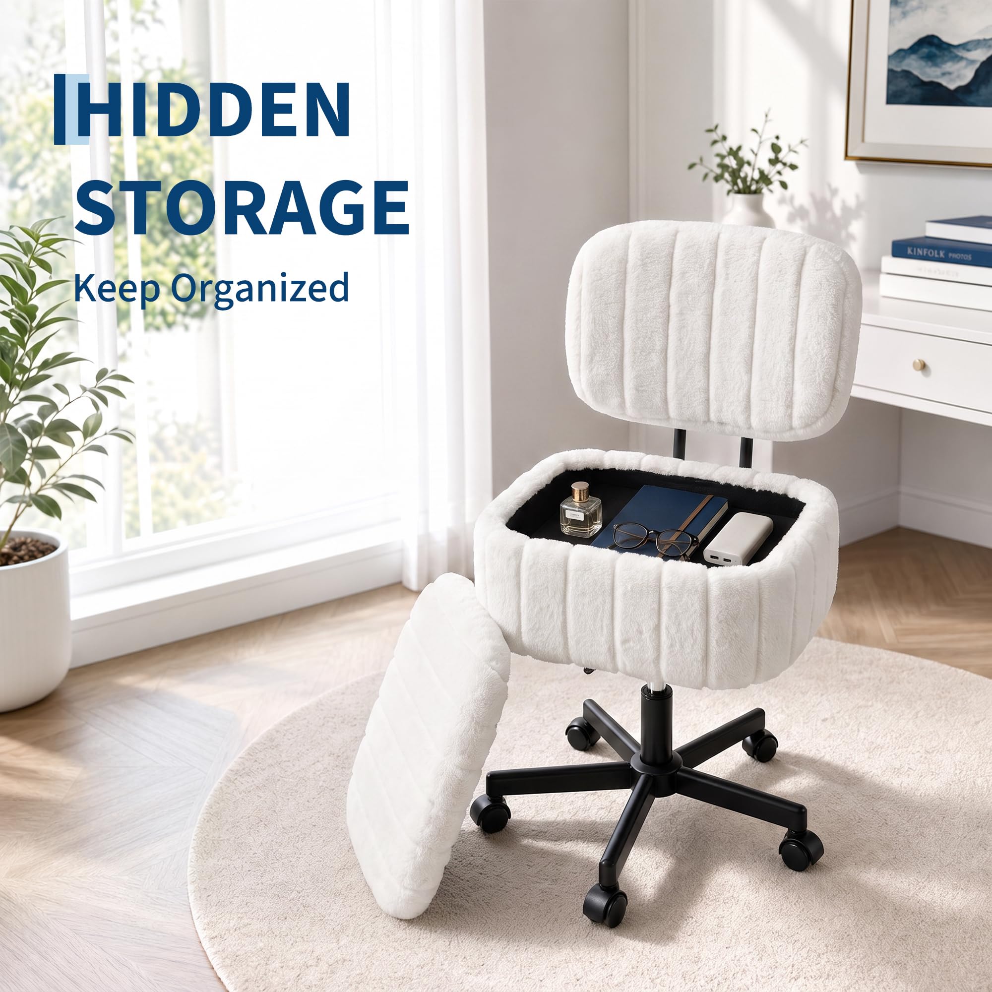 Vanity Chair with Storage, Fau - огляд і ціна Office Stool