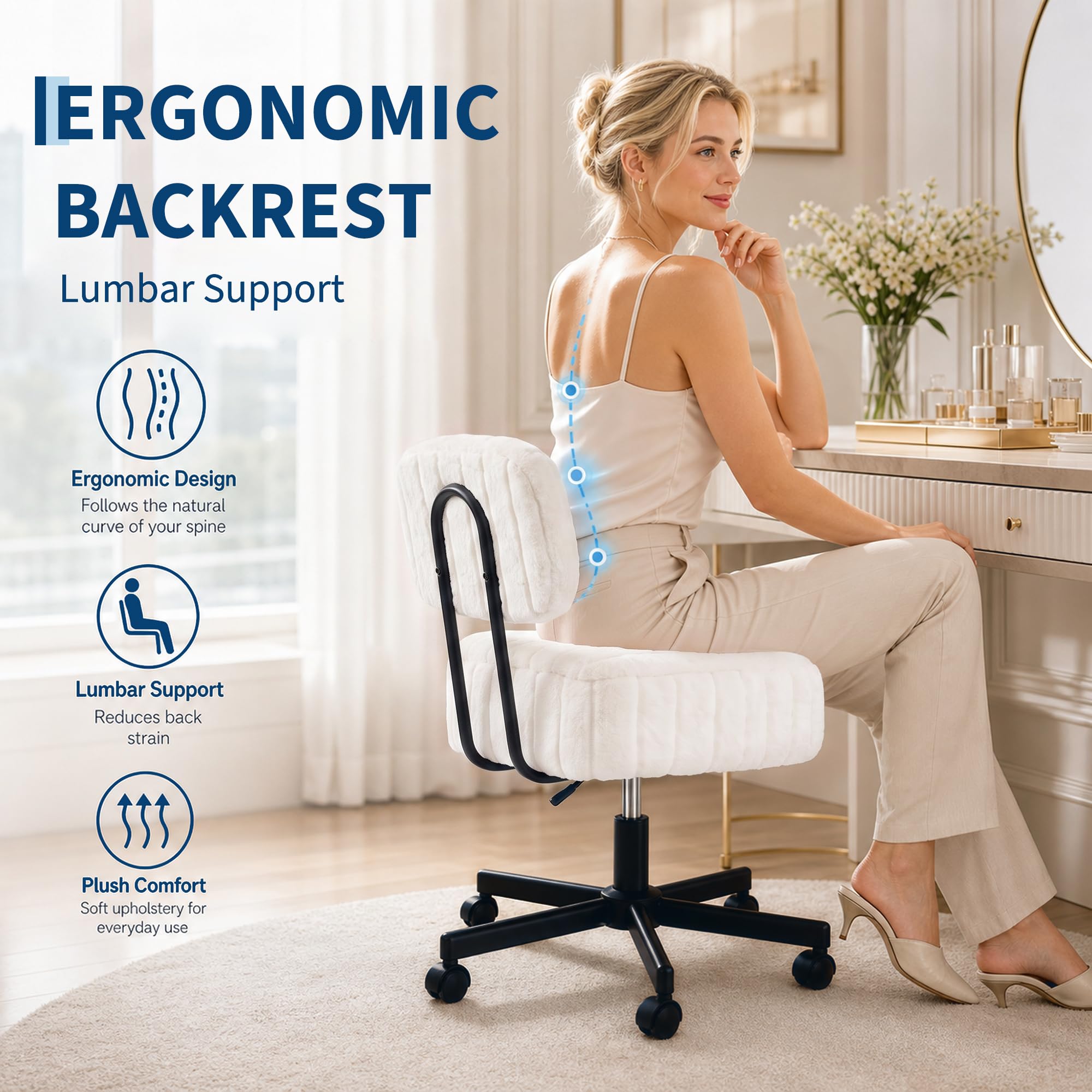 Vanity Chair with Storage, Fau - огляд і ціна Office Stool