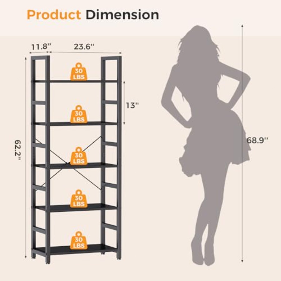 5-Tier Bookshelf, Modern Tall  - огляд і ціна Bookshelf